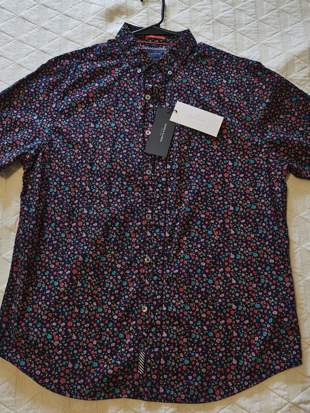 Denim & Flower Navy Floral Button-Down Shirt with Pink & Teal Accents